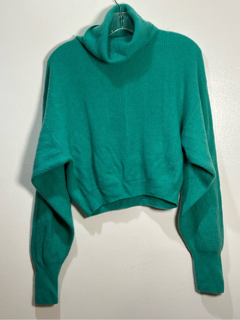 Brodie Cashmere Teal Cropped Turtleneck Sweater